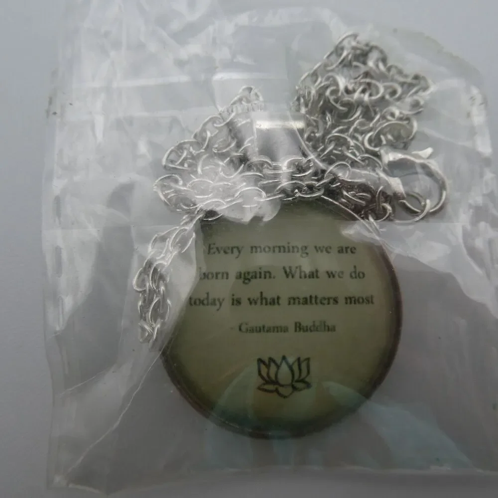 Lot of 9 Glass Cabochon Pendant Necklaces Graphic Art Quote Yin Yang Celestial
